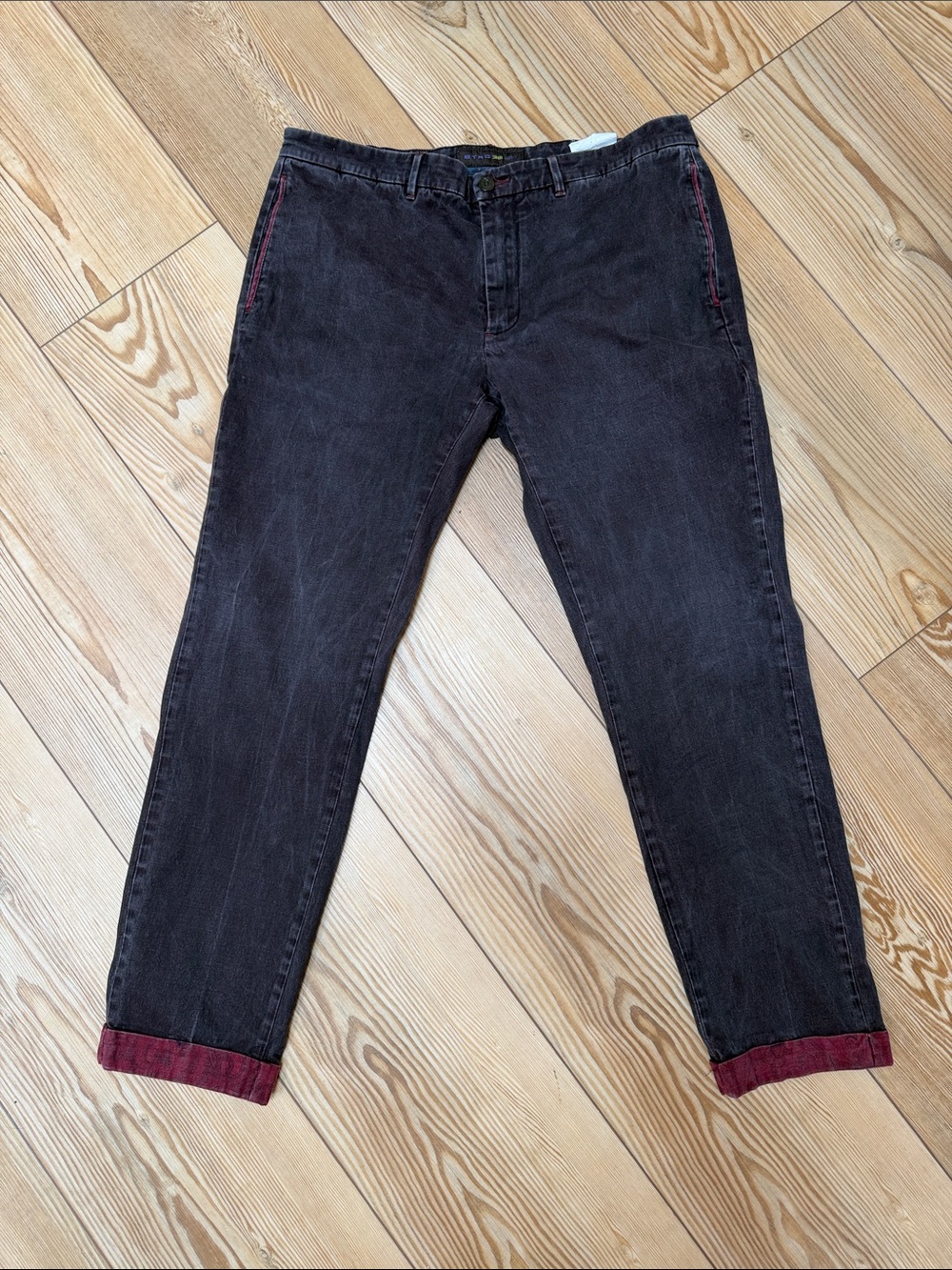 Etro Slim Straight Black Jeans with Red Cuff Detail